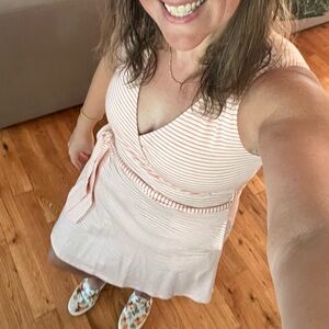 Toad&Co Pink and White Striped Mini Dress